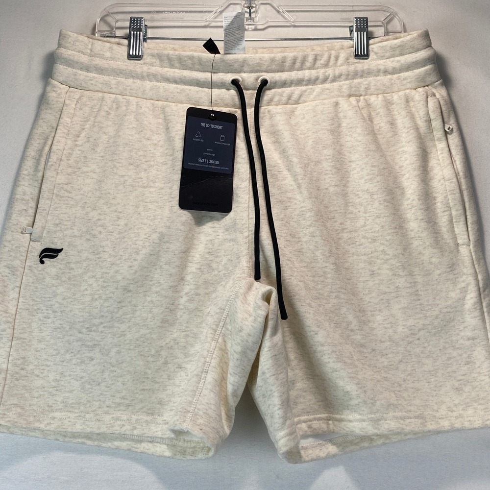 Fabletics The Go-To Short Mens Large Oatmeal Heather Fleece Zip Pockets NEW